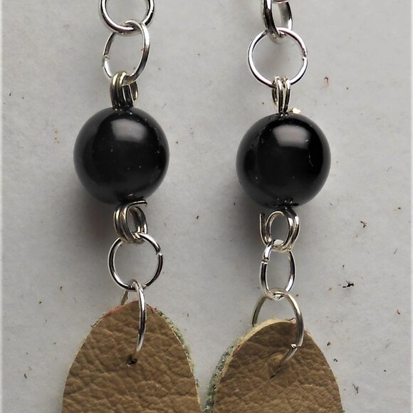 No.719 Handmade earrings with leather pieces 2 1/2 inches long - Picture 2 of 4